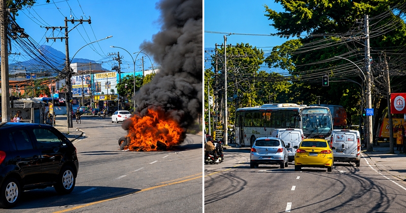Caos na gardênia azul: criminosos queimam pneus e sequestram ônibus para fechar ruas
