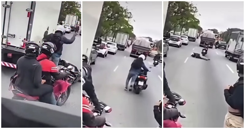 MOTO SAI DESGOVERNADA E SEGUE SOZINHA PELA AVENIDA BRASIL APÓS ACIDENTE