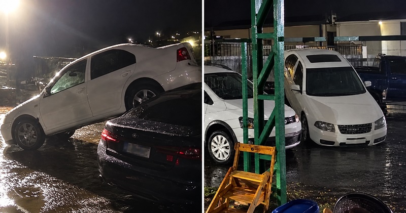 TEMPORAL CAUSA ESTRAGOS E VENTO LEVANTA CARRO DURANTE TEMPESTADE