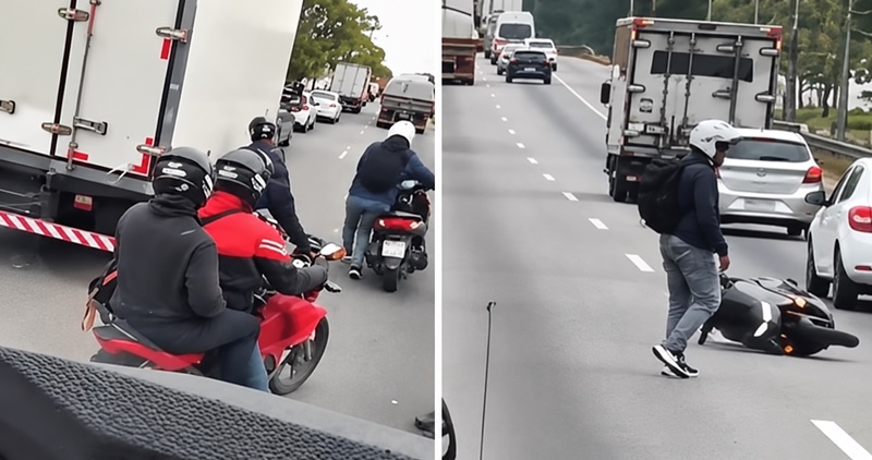 QUATRO MOTOCICLISTAS SE ENVOLVEM EM ACIDENTE E TRÂNSITO FICA COMPLICADO NA VILA MILITAR