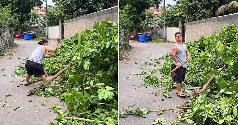 ESPOSA BRINCA COM MARIDO ENQUANTO ELE CUIDA DE UMA ÁRVORE E MOMENTO DIVERTE AS REDES